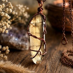 Smoky Quartz Point Pendant Copper Wire Wrapped Natural Crystal Boho Necklace