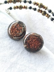 Handcrafted Bronze Copper Gold Beaded Polymer Clay Memory Wire Round Choker Set