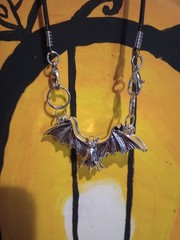 Handmade bat double sided necklace, stainless steel, 16 in cord, 2 in pendant