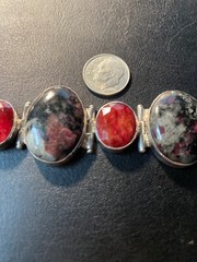 Sterling Silver Brecciated Jasper Black/Grey and Red Stones Adjustable Bracelet