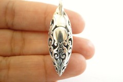 White Mabe Pearl Ornate Balinese 925 Sterling Silver Slide Pendant