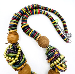 Dyed Coconut Shell Brown Leather Beaded BOHO Necklace