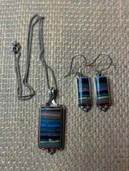 Rainbow Calsilica, Sterling Silver Handmade Necklace & Earnings Set. Free chain!
