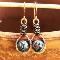 Jasper Bohemian Teardrop Earrings Dangle Natural Stone Wire Wrapped Handmade
