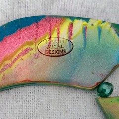 Karen Mical Design Necklace Green Pink Yellow Clay Colorful Artisan Statement