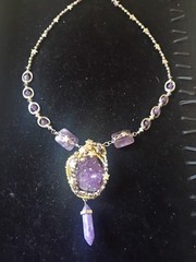 Amethyst Druzy Wire Wrapped Stars Accent StatemenNecklace With Matching Earrings