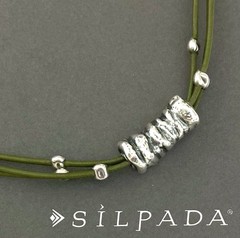 SILPADA Sterling Silver Electroform TUBE BEAD Green Leather Necklace~#N1481