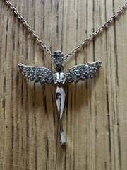Estate 925 Silver & CZ Winged Figure Pendant & Sterling 18” Necklace (1.7 Gram)