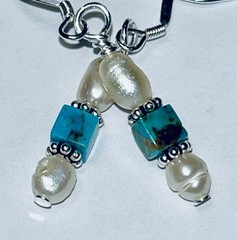 Sterling Silver, Turquoise & Fresh Water Pearls Earrings – Sun & Sea OOAK