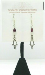 Sterling Silver CELTIC KNOT w/ Faceted GARNET Dangle Earrings….Handmade USA
