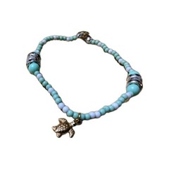 Handmade 6.75 in Elastic Bracelet-Plastic w/Iridescent Rhinestone Spacer-2 Charm