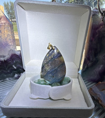 Labradorite Pear-Shaped Pendant with Gold Bail, Blue Green Gemstone Charm