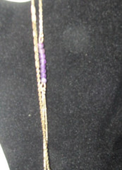 J#35 – Metal chain Necklace with multicolored beads. 59″ long