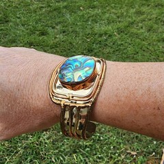 Beautiful Abalone Gemstone Copper Colored Handmade Bangle Cuff Made in India
