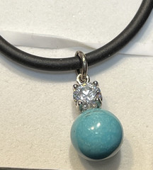 Vintage Sterling Silver .925 1 Turquoise Bead 8mm & CZ 6mm on Rubber Rope 2mm