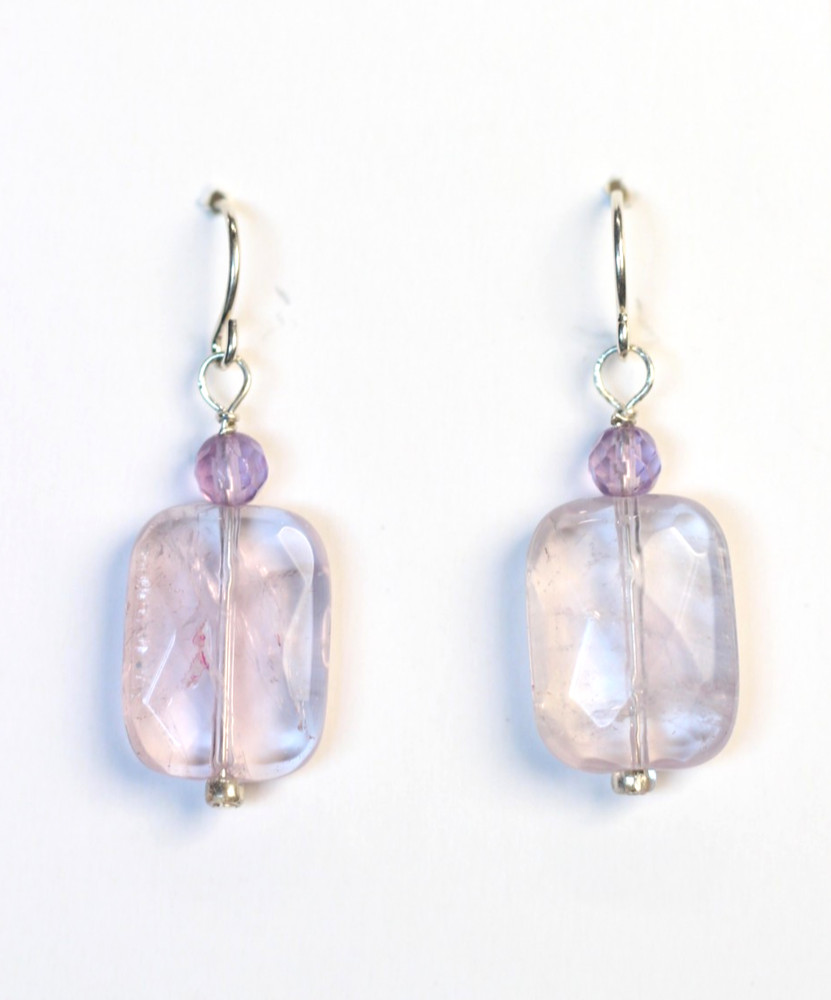 Amethyst Purple 16mm Faceted Rectangle Gemstone 925 Sterling Silver Earrings
