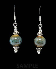 Handmade Blue/Green Turquoise Fired Clay Bead Earrings W/Sterling Hooks