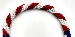 Set of 2 Red, White, and Blue USA Flag Patriotic Colors Crochet Glass Bracelets