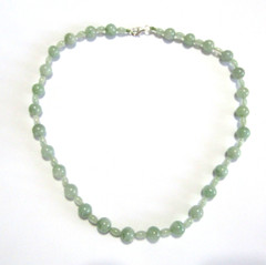 Vintage Jade Bead 8mm Round Necklace 18 inches 925 Sterling Silver