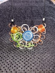 Multicolored Handmade Artsy Aluminum Wire Design Pendant Necklace Satin Cord