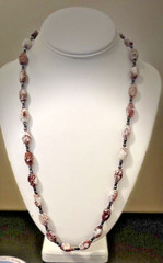Red Orange White Fire Agate Gemstone Beaded Necklace 24 Inches