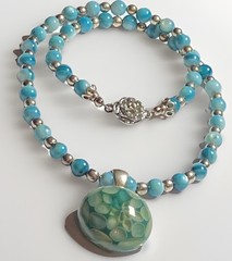Artisan Handcrafted Art Deco Lampwork Glass Jewelry #9 Necklace blue geometric