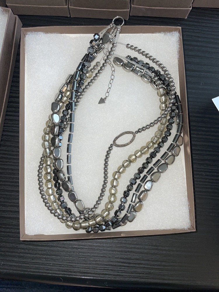 Silpada 5 Strand Hailstone Hematite Foil Glass Bead .925 Sterling Necklace N1936
