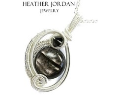 Goth Hypersthene Pendant: Wire-Wrapped Sterling Silver with Swarovski Crystal