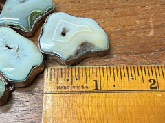 925 Silver Prehnite Agate Slice Bib Necklace Druzy Tourmaline Geode Boho Jewelry