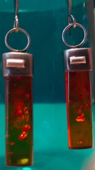 High-quality, ultramodern, handmade silver & reddish brown amber earrings-2.5″ L