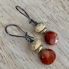 Min Favorit Red Jasper, Picture Jasper, Iron & Gold Pl Artisan Long Earrings