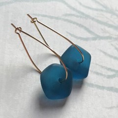 Min Favorit Teal Sea Glass Nugget & Gold Pl Artisan Drop Earrings