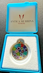Antica Murrina Veneziana Italy Murano Glass Floral Pendant Italy Sterling 925
