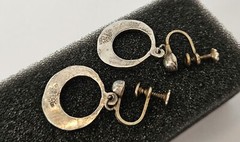 VTG Sterling Abalone Inlay Dangle Screw Back Earrings. Marked Made in Mexico.