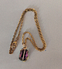 #5 Gold Necklace with a Pink/Green Crystal Wire Wrapped