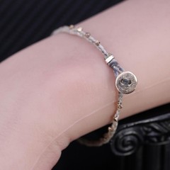 6.5”, WS braided woven horsehair chain bracelet sterling 925 silver charm beads
