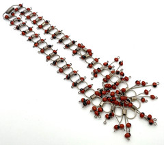 Artisan Huayruro Seed Red Black Bead Bib Collar Link Necklace .925 Silver BOHO