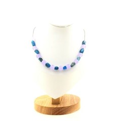 Necklace 20 Beads Apatite Blue From Brazil + Chalcedony Lavender 0 5/16in Femm