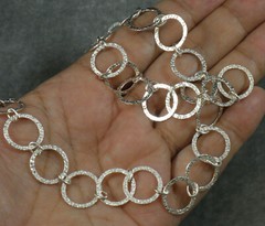 Solid .925 STERLING SILVER Hammered 15mm Hoop Round Ring CHAIN NECKLACE 20 1/2″