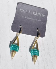 NWT David Aubrey Green Glass & Brass Earrings