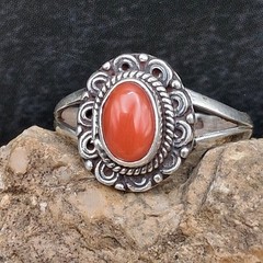 Mediterranean Red Coral Ring 7.5 Sterling Silver Southwestern Split Shank
