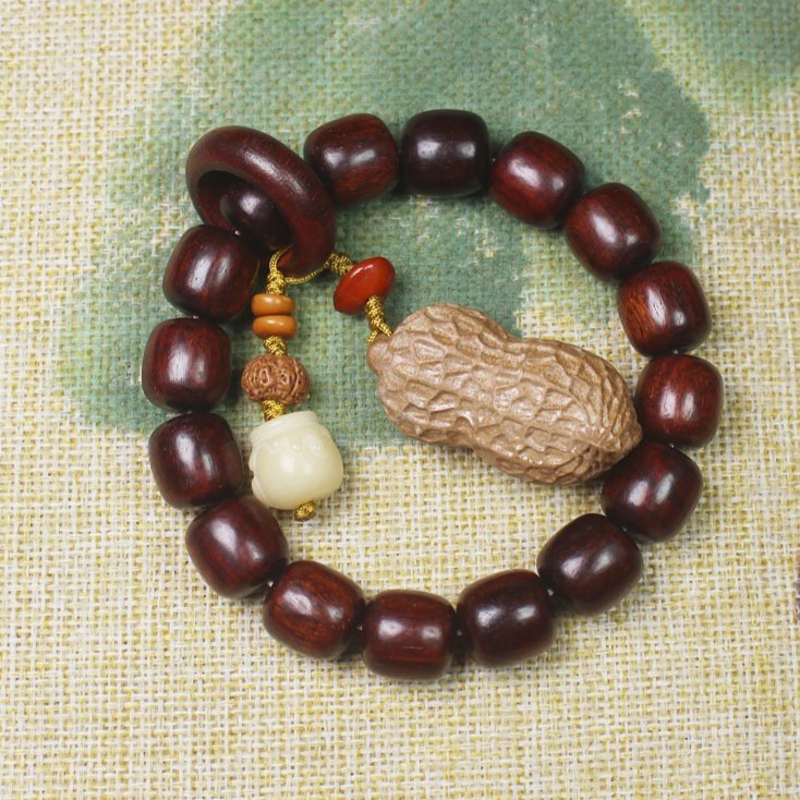 12mm Rosewood Meditation Beads with Peanut-Shaped Pendant Bracelet for Men