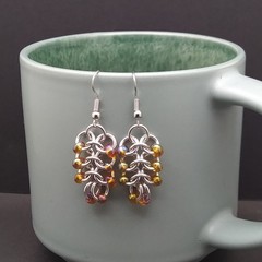 Handmade Chainmaille Earrings – European 4in1 – Tortoise Rainbow – French Hook