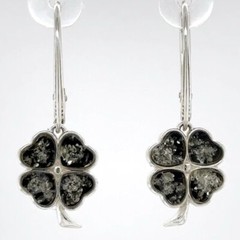 Green BALTIC AMBER Lucky Four Leaf Clover Earrings 925 STERLING SILVER #3607e