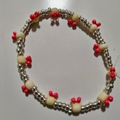 Seed Beads Bracelet Bunny Design Glass Beads Gold Yellow Coral Color 17-19cm