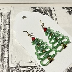 Christmas Tree Earrings Swarovski Beads Handcrafted