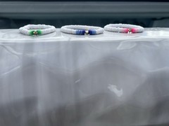 White Pink Green Blue Gold Beaded Stretch Bracelet, Round Shape, Unisex