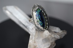 Azurite Ring Blue Green Cabochon Natural Gemstone 925 Sterling Silver Bezel 10.5