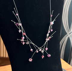 925 Sterling Pink Crystal Floating Illusion Necklace Y2K Wire Collar OOAK