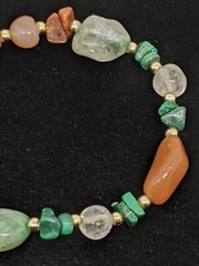 Artisan Green Nephrite Brown Clear Quartz Bead Stretch Bracelet
